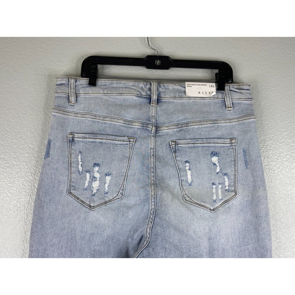 Risen Women 1XL Jeans Boyfriend Fit Straight Leg Distressed Light Wash NWT - Picture 6 of 16